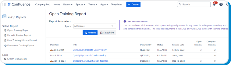 Training Report in Confluence